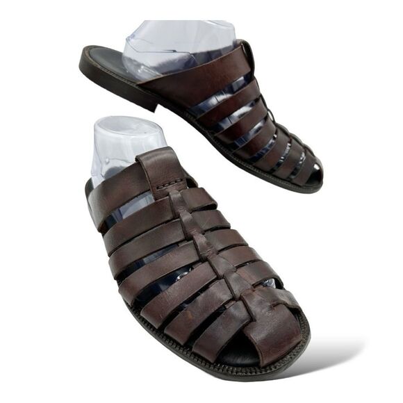 Tommy Bahama Vintage Slip-On Mule Dark Brown Leather Fisherman Sandals Sz 10 - Picture 2 of 15